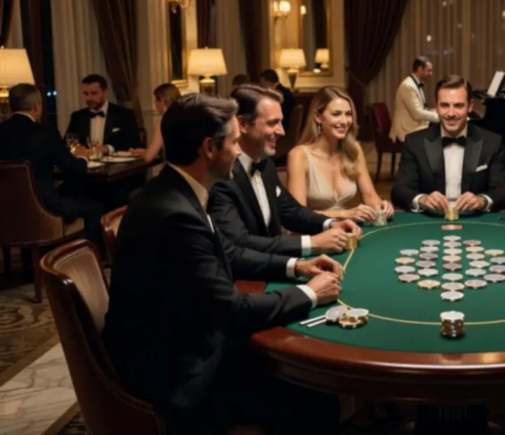 Cinematic felvétel elegáns poker est és fine dining hangulatáról
