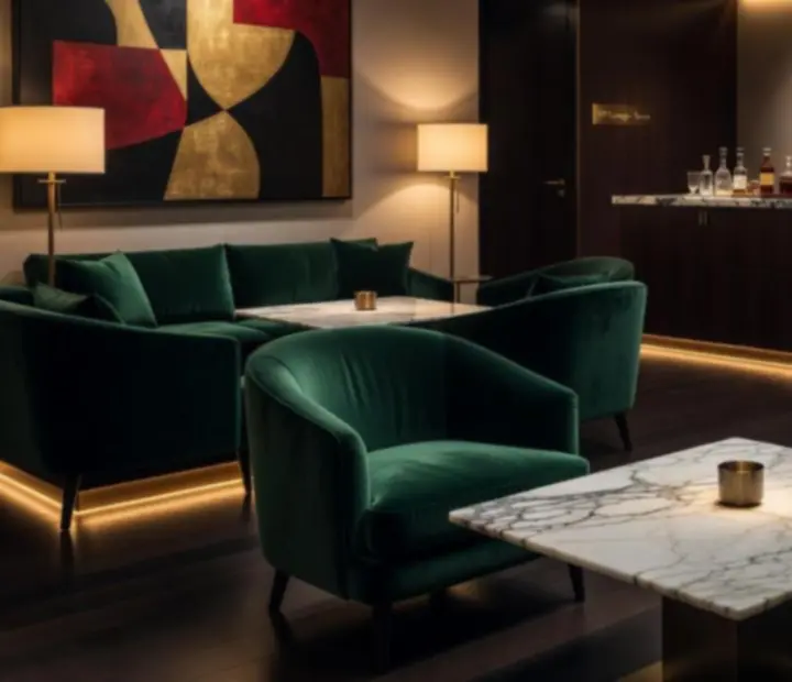 Exkluzív VIP lounge elegáns belső tere a Top Lista Pro étteremben