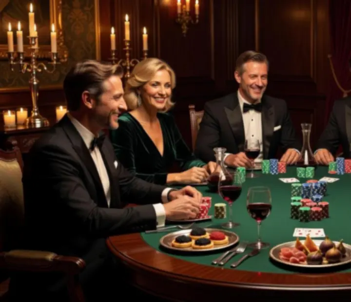 Elegáns offline poker este szimbolikus zsetonokkal a VIP lounge-ban